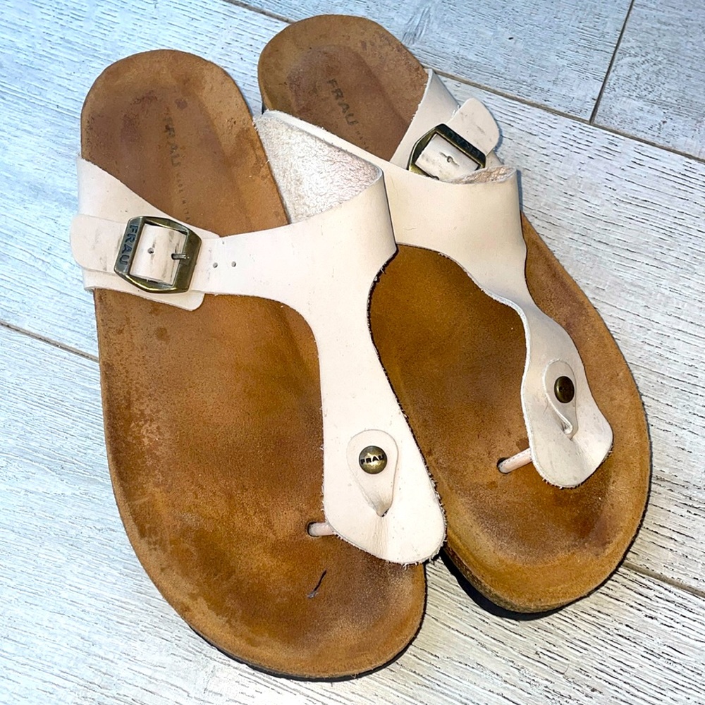 FRAU bone cream white birks leather Italian sandals size 41/10US like new unworn